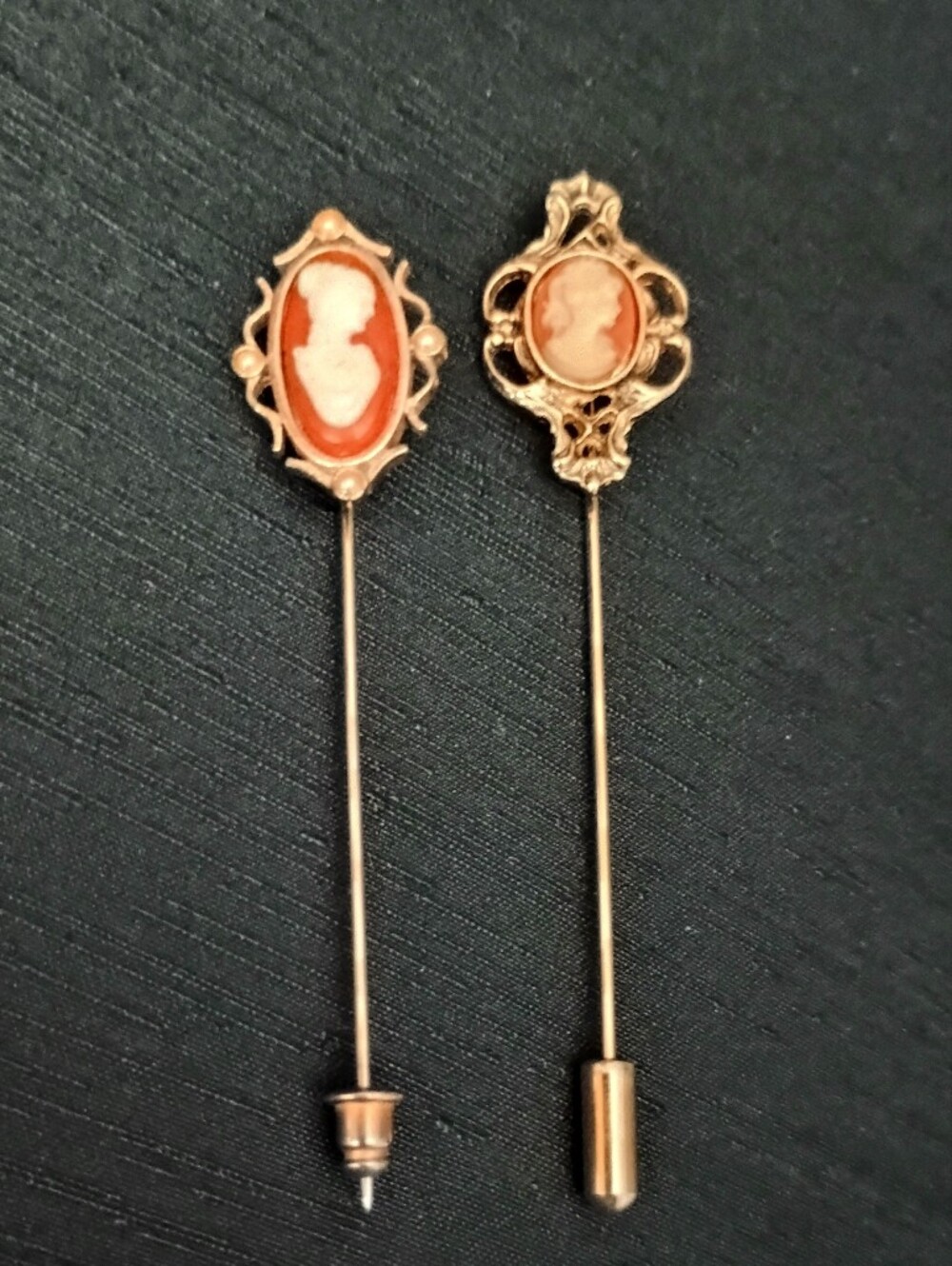 Gold-Tone Coral Cameo Accent Stick Pins - Elegant Women's Jewelry